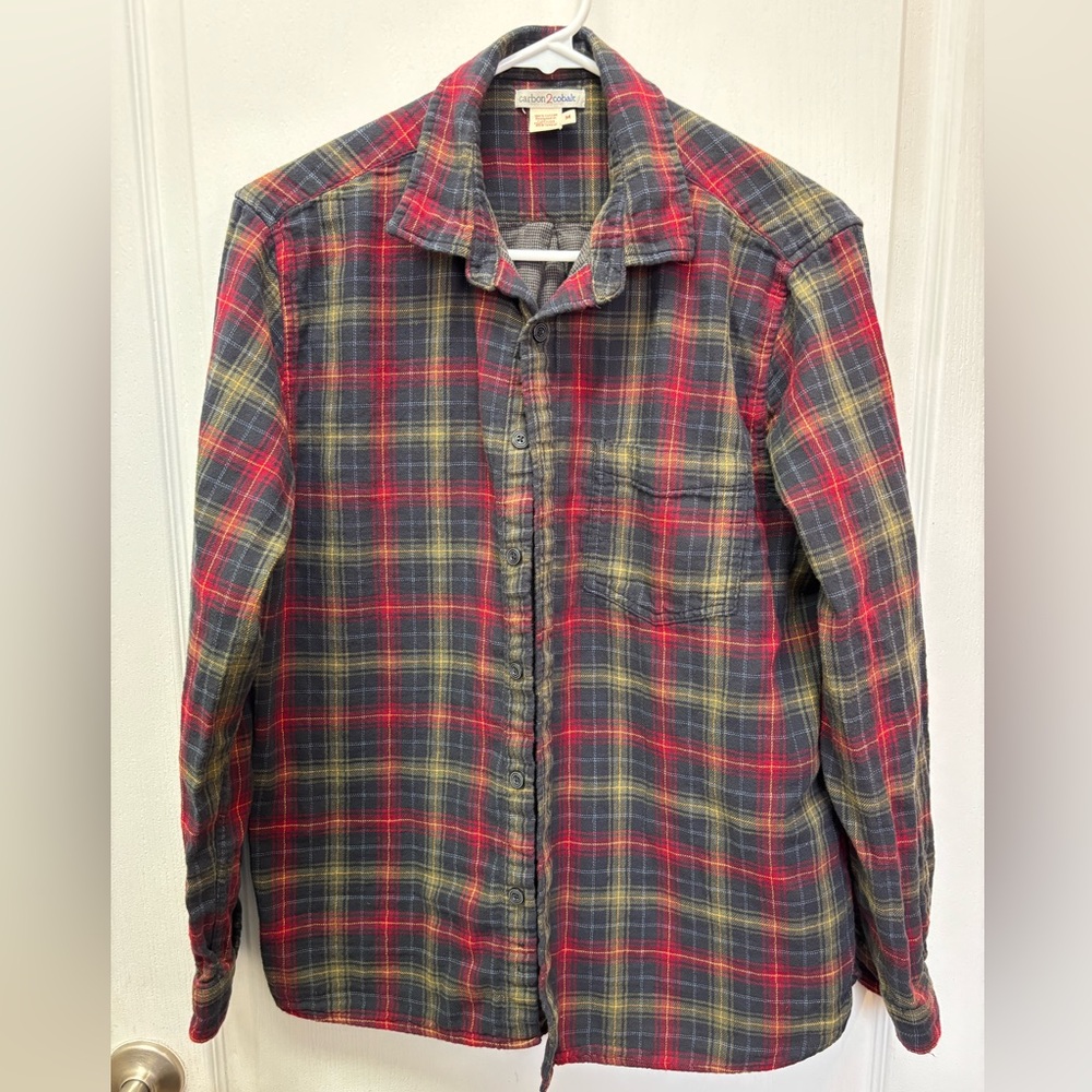 Men's Size Medium Carbon 2 Cobalt Red & Green Flannel